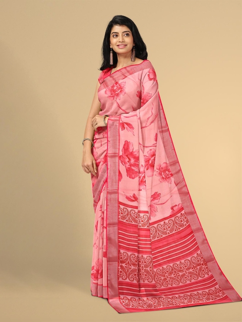 

Kalamandir Pink Floral Linen Blend Saree