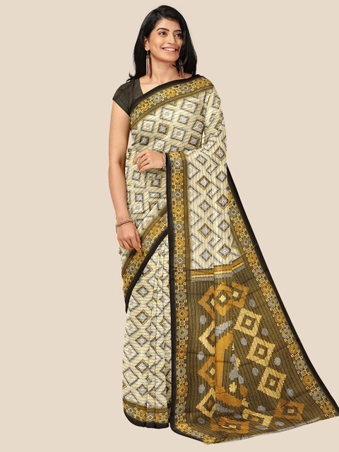 

Kalamandir Cream-Coloured & Grey Jute Silk Saree