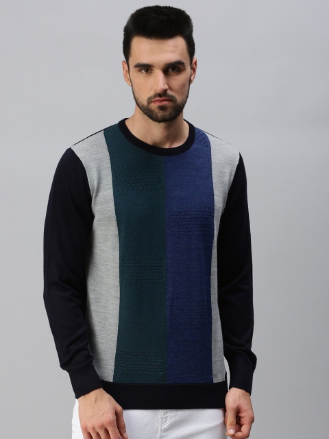 

98 Degree North Men Navy Blue Striped Pullover
