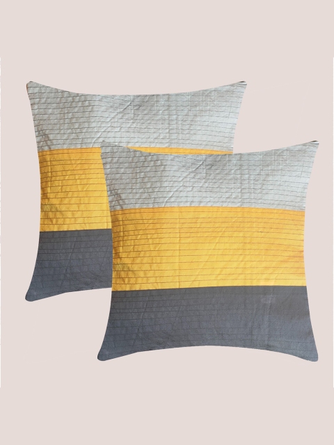 

Molcha Mustard & Grey Set of 2 Striped Square Cushion Covers