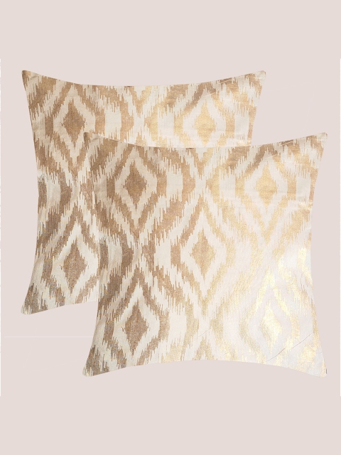 

Molcha Off White & Gold-Toned Set of 2 Geometric Square Cushion Covers