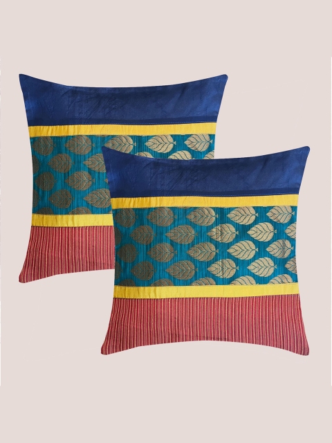 

Molcha Blue & Red Set of 2 Striped Square Cushion Covers