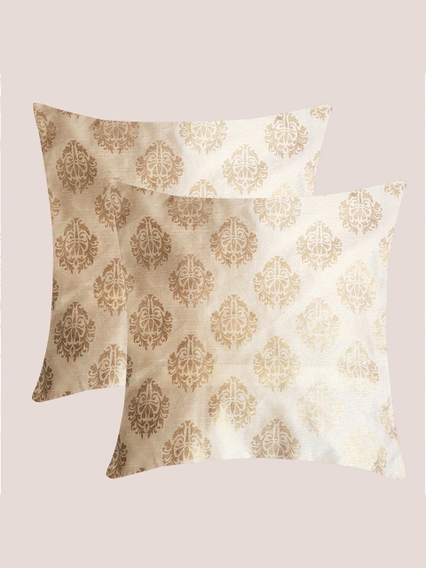 

Molcha Off White & Gold-Toned Set of 2 Ethnic Motifs Square Cushion Covers