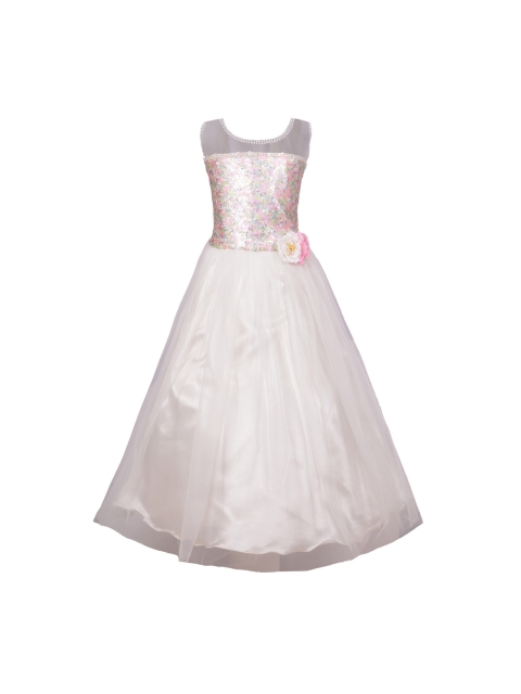

Aarika Girls Cream-Coloured Self Design Maxi Dress