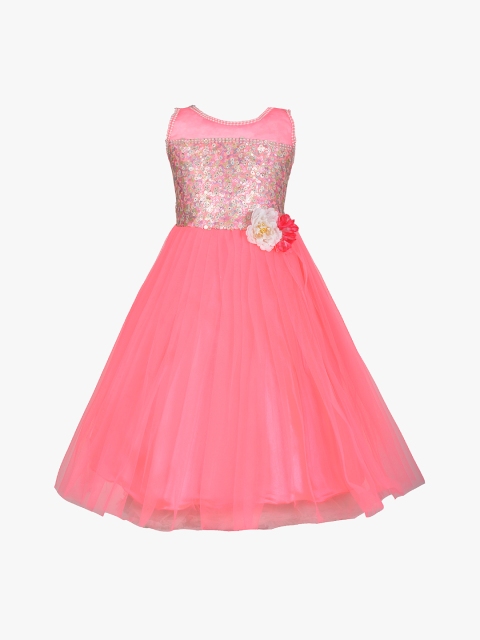 

Aarika Girls Pink Self Design Maxi Dress
