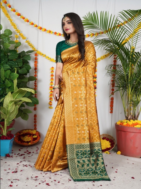 

VSaree Yellow & Red Woven Design Zari Pure Silk Patola Saree