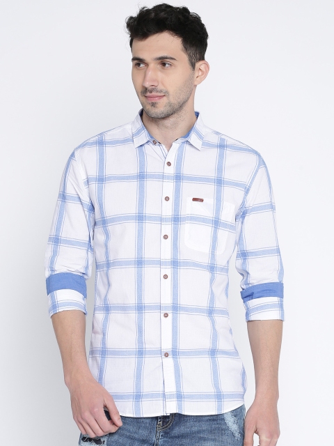 

Nature Casuals Men White & Blue Slim Fit Checked Casual Shirt