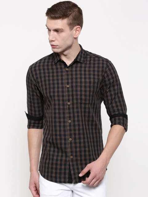 

Nature Casuals Men Black & Brown Slim Fit Checked Casual Shirt