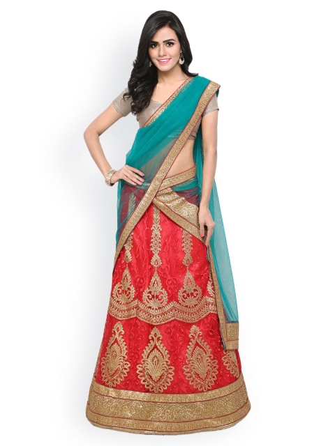 

Rajesh Silk Mills Red Embroidered Net Semi-Stitched Lehenga Choli with Dupatta