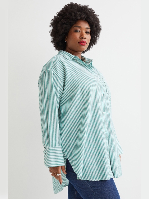 

H&M+ Women Linen-Blend Shirt, Green
