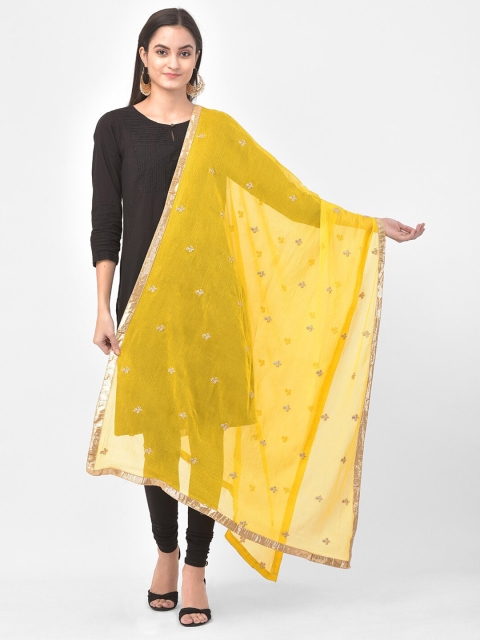 

Pistaa Yellow & Silver-Toned Ethnic Motifs Embroidered Dupatta with Gotta Patti
