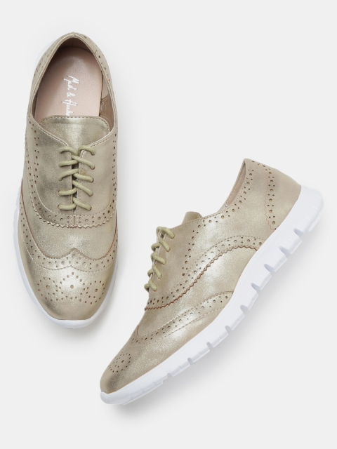 

Mast & Harbour Women Gold-Toned Metallic Sneakers