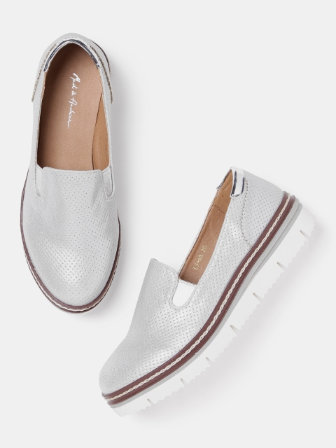 

Mast & Harbour Women Silver-Toned Metallic Slip-Ons