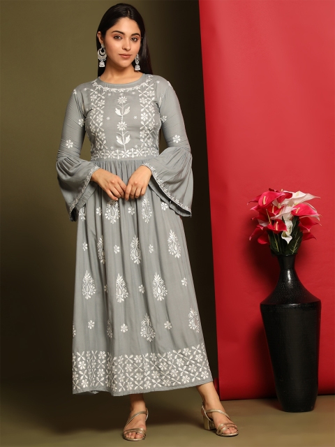 

KALINI Grey Ethnic Motifs Ethnic Maxi Dress
