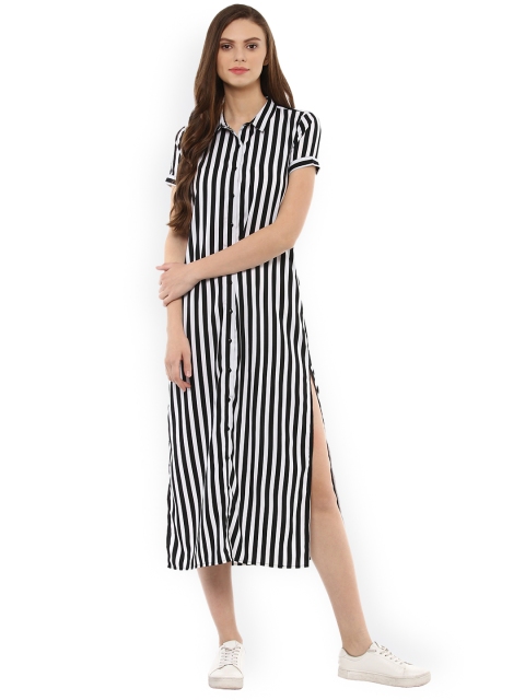 

STREET 9 Women Off-White & Black Striped Shirt Dress