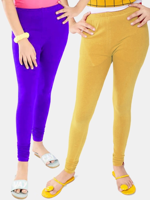

FRENCH KLEIDER Set of 2 Blue & Yellow Casual Cotton Leggings