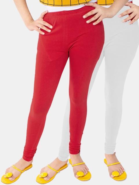 

FRENCH KLEIDER Girls Pack Of 2 Red & White Cotton Ankle Length Leggings