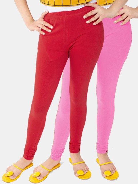 

FRENCH KLEIDER Set of 2 Pink & Red Casual Cotton Leggings