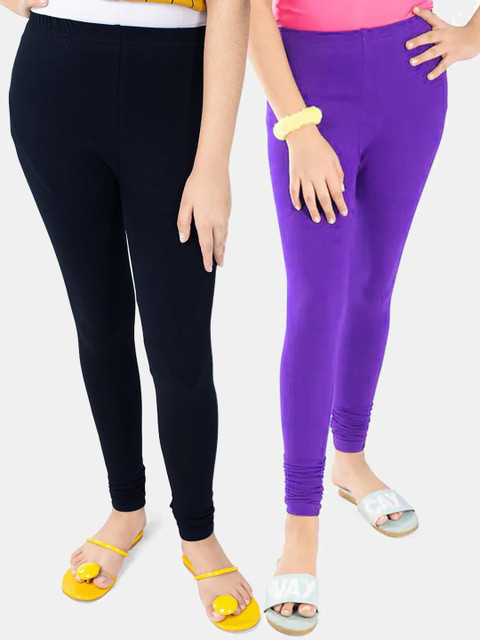 

FRENCH KLEIDER Girls Pack of 2 Black & Purple Cotton Tights