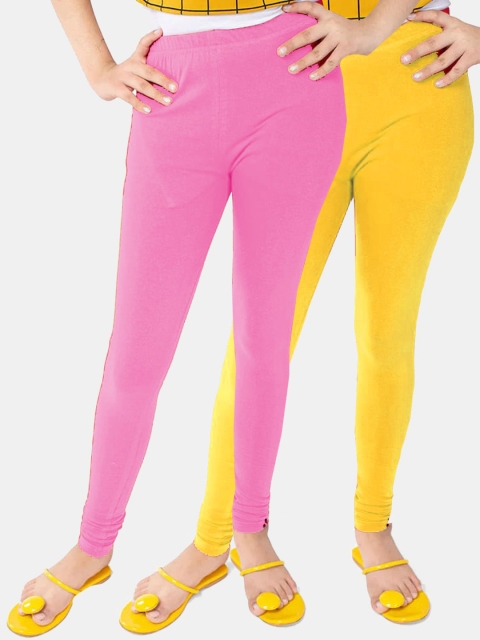 

FRENCH KLEIDER Girls Pack Of 2 Solid Pure Cotton Leggings, Pink