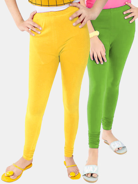 

FRENCH KLEIDER Girls Pack Of 2 Yellow & Green Cotton Ankle Length Leggings