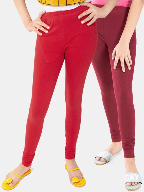 

FRENCH KLEIDER Girls Pack of 2 Solid Leggings, Red