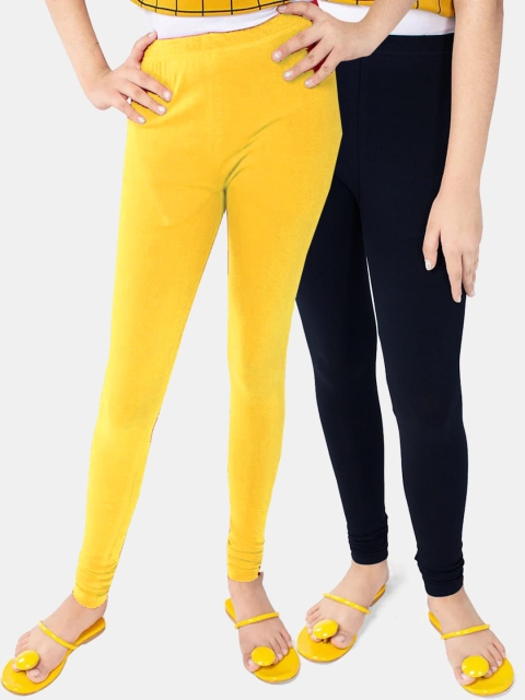 

FRENCH KLEIDER Girls Pack of 2 Black and Yellow Solid Leggings