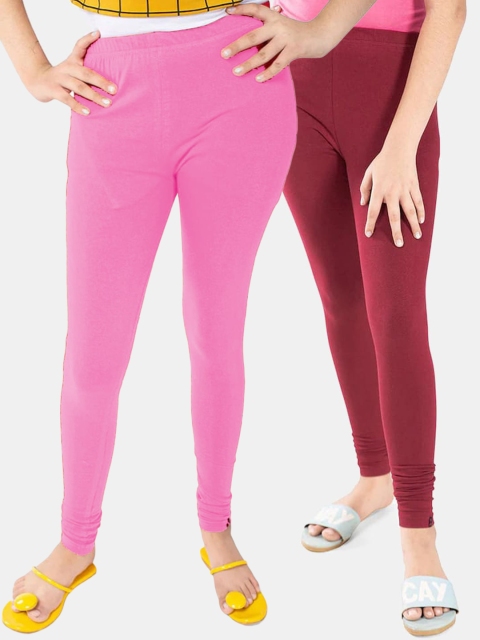 

FRENCH KLEIDER Girls Pink and Maroon Pack of 2 Solid Leggings