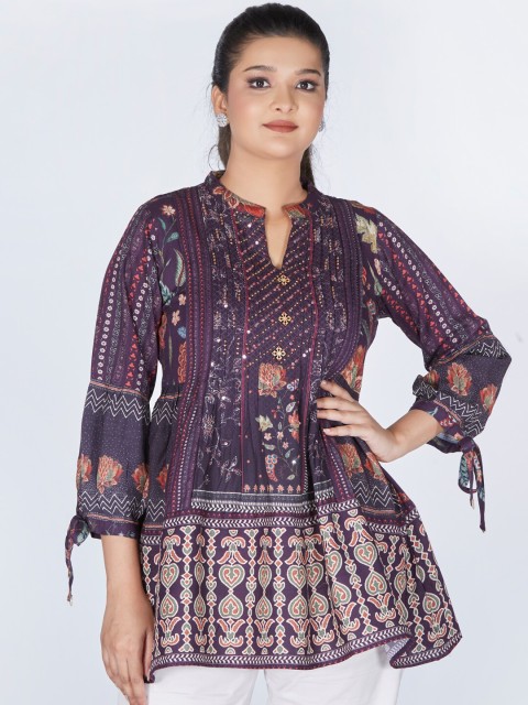 

taruni Purple & Red Floral Printed Modal Panelled Kurti