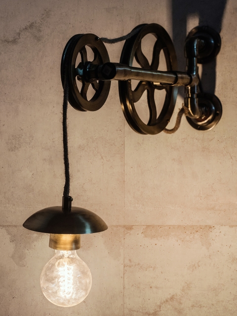 

Fos Lighting Gold-Toned Handcrafted Barn Pulley Pendant Light