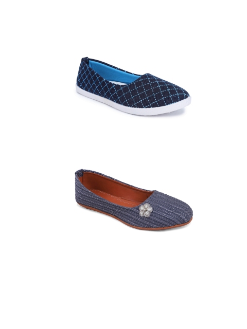 

FABBMATE Women Blue & Grey Pack of 2 Printed Ballerinas