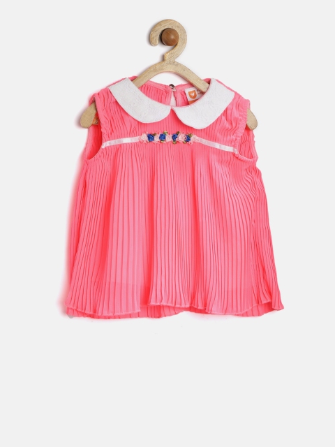 

612 league Girls Pink Solid Pleated A-Line Top
