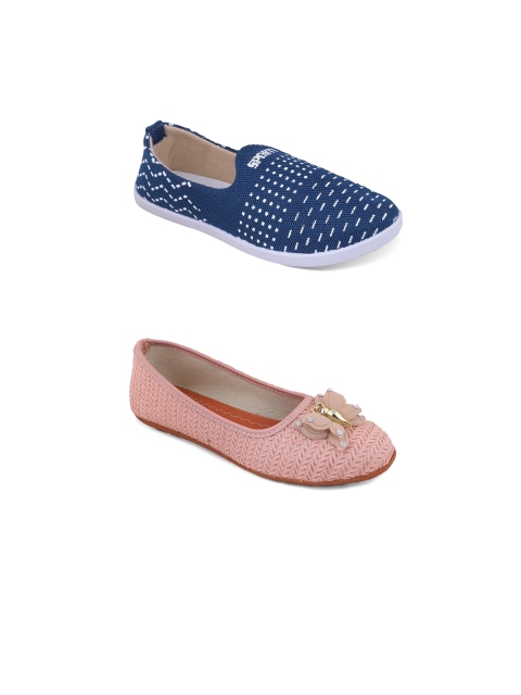 

FABBMATE Women Pack Of 2 Pink & Blue Embellished Bows Flats