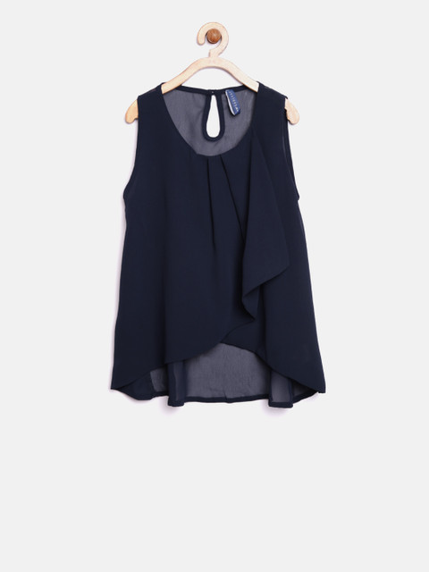 

612 league Girls Navy Solid Wrap Top, Navy blue