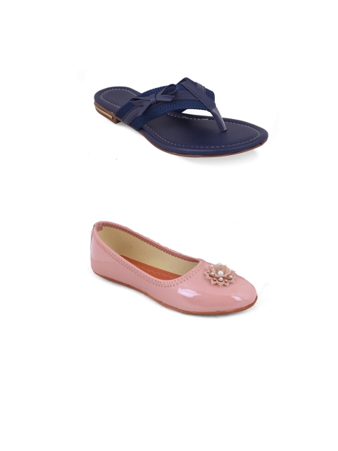 

FABBMATE Women Pack Of 2 Navy Blue & Pink Flats