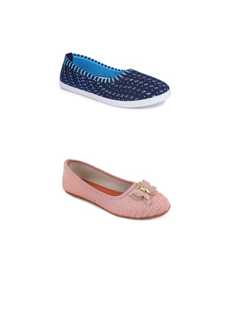 

FABBMATE Women Navy Blue and pink Bellerinas pack of 2