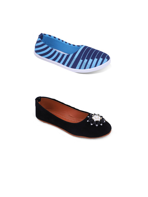 

FABBMATE Women Printed Ballerinas Flats, Black