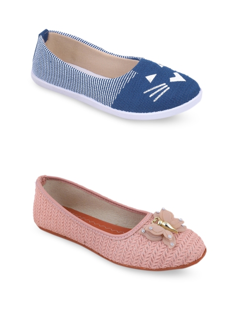 

FABBMATE Women Blue & Pink Bows Flats