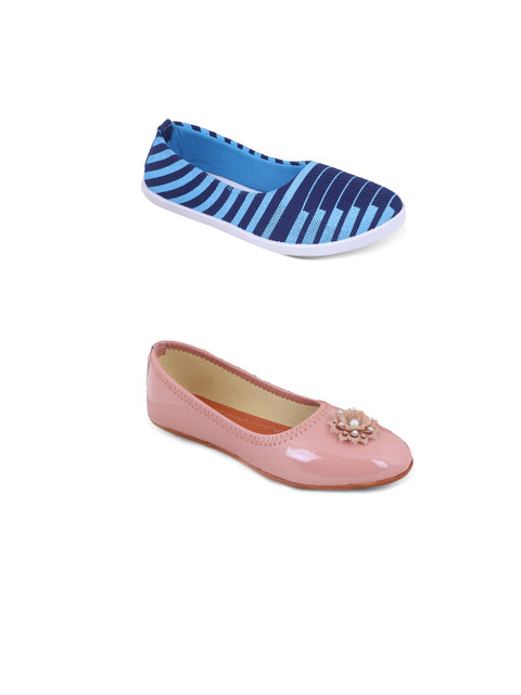 

FABBMATE Women Multicoloured Striped Bows Flats, Multi