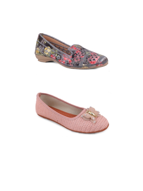 

FABBMATE Women Pack of 2 Pink & Grey Flats