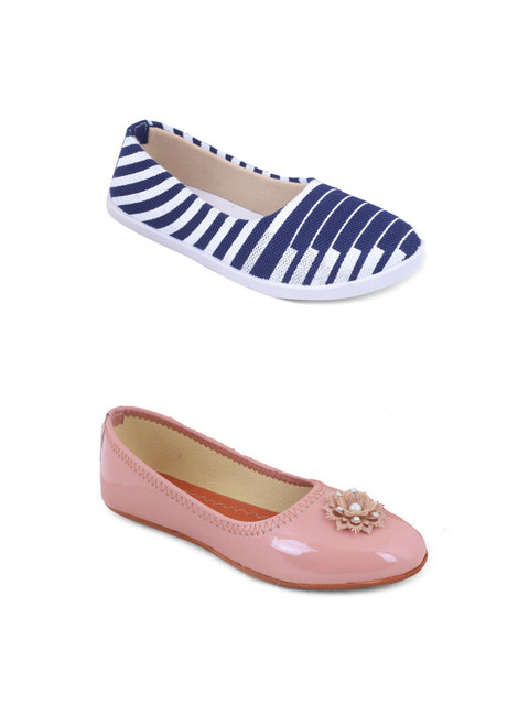

FABBMATE Women Pack Of 2 Pink & Navy Blue Flats
