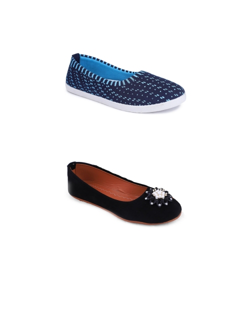 

FABBMATE Set of 2 Women Black & Blue Printed Flats