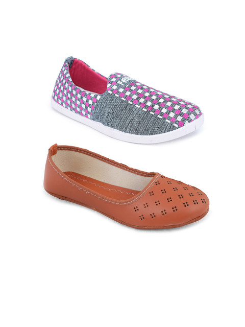 

FABBMATE Set of 2 Women Brown Printed Flats