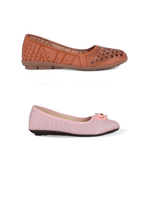 

FABBMATE Women Pack of 2 Brown, Pink Ballerinas