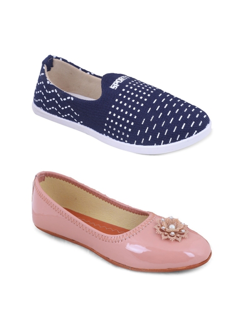 

FABBMATE Women Blue & Pink Pack Of 2 Printed Ballerinas Flats