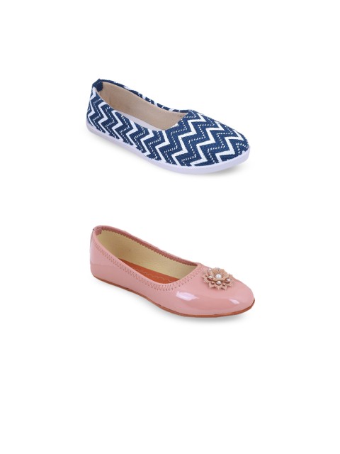 

FABBMATE Women Blue & Pink Pack Of 2 Printed Ballerinas Flats