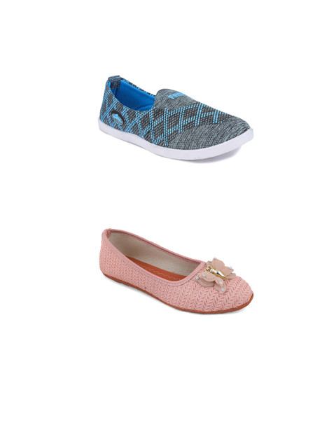 

FABBMATE Women Grey & Pink Pack Of 2 Printed Ballerinas Flats