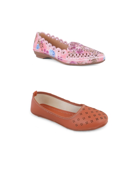 

FABBMATE Women Pink & Tan Pack Of 2 Printed Ballerinas Flats