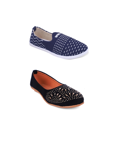 

FABBMATE Women Pack Of 2 Black & Blue Embellished Flats