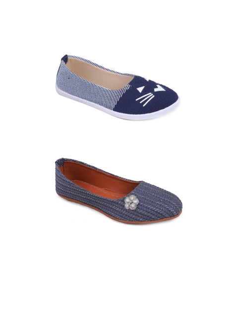 

FABBMATE Women Pack Of 2 Black & Grey Printed Flats